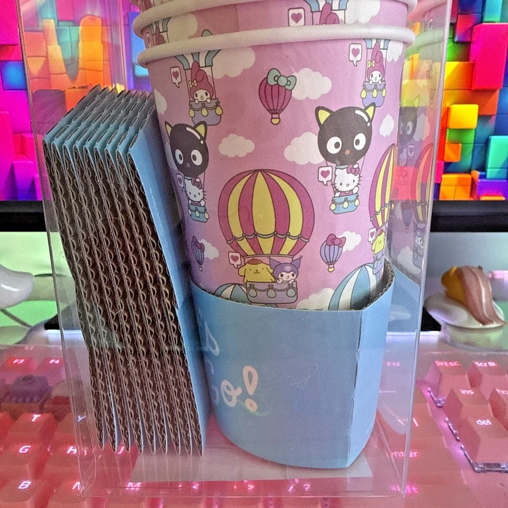 Sanrio Hello Kitty & Friends Cup Set 16oz 10 Cups Lids Sleeves Travel Balloon